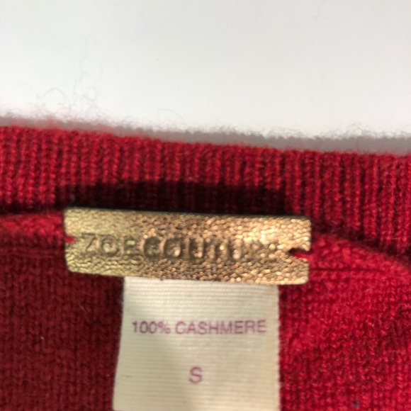Zoe Couture Red Cashmere Sweater — Women’s Small, Soft Knit, Zip-Sleeve Detail - Picture 5 of 10